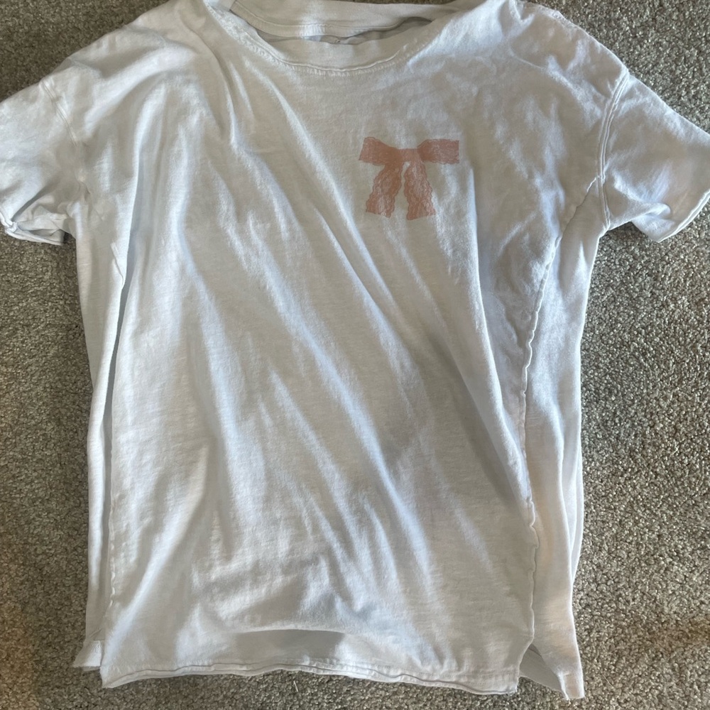 Aerie White and Pink Short Sleeve Tee